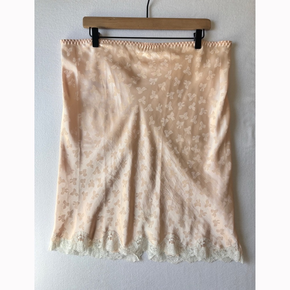 Vintage 80s Barbizon Silk Long Skirt Womens Large Blush Pink Coquette Bows Lace - Picture 8 of 12